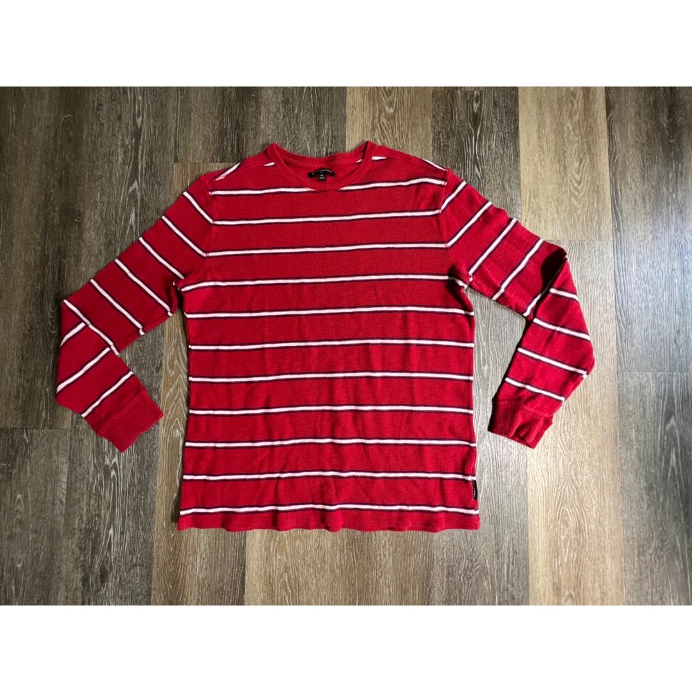 Banana Republic Thermal Shirt Mens XL Red Striped Waffle Knit Long Sleeve